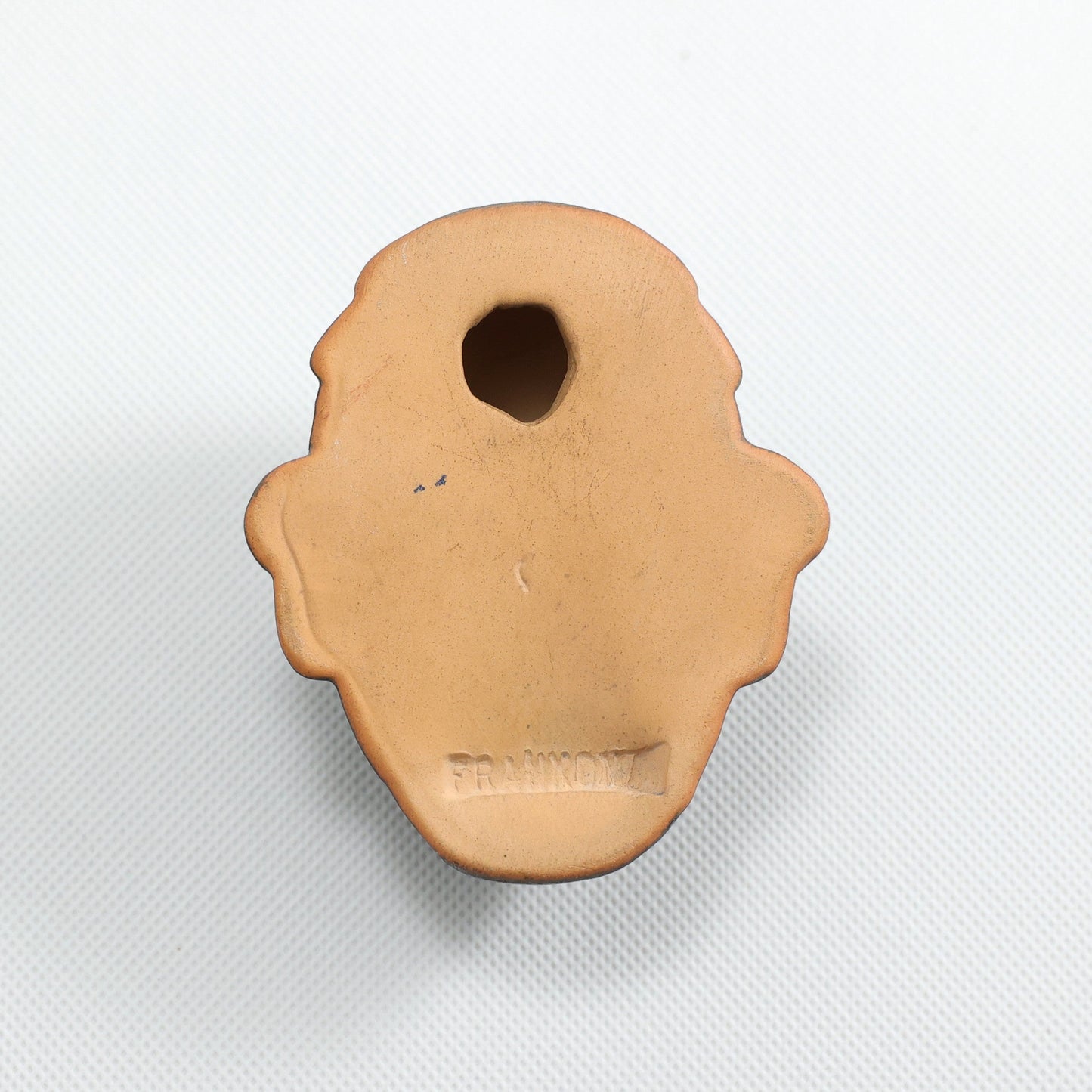 Frankoma <br> #157 Afro Man Mask <br> c. 1942, H. 3 1/4" <br> Onyx Black <br> Ada Clay, Oblong 0 <br> <br> Free Shipping