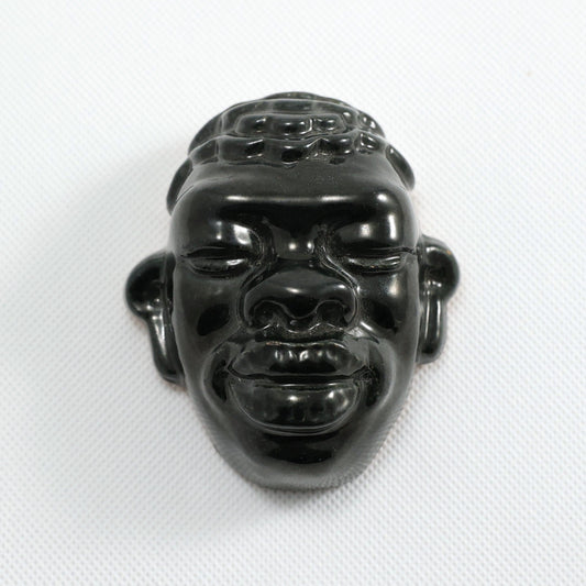 Frankoma <br> #157 Afro Man Mask <br> c. 1942, H. 3 1/4" <br> Onyx Black <br> Ada Clay, Oblong 0 <br> <br> Free Shipping