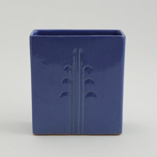 Frankoma <br> #191 Reed Vase <br> c. 1942, H. 4 1/2" <br> Royal Blue <br> Ada Clay, Oblong 0 <br> <br> Free Shipping