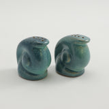 Frankoma <br> #558H Snail Shakers <br> c. 1942, H. 1 3/4" <br> Indian Blue <br> Ada Clay, Unmarked <br> <br> Free Shipping