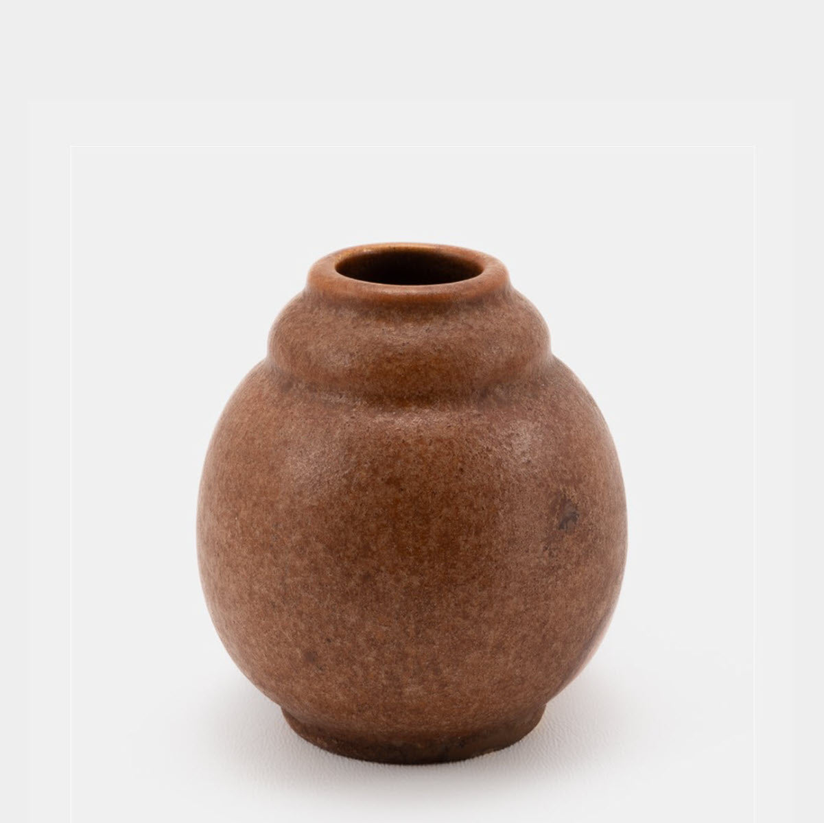 Frank Potteries <br> #293 Vase <br> c. 1933-1934, H. 3" <br> *Pumpkin Glaze <br> Ada Clay, Ink Stamp