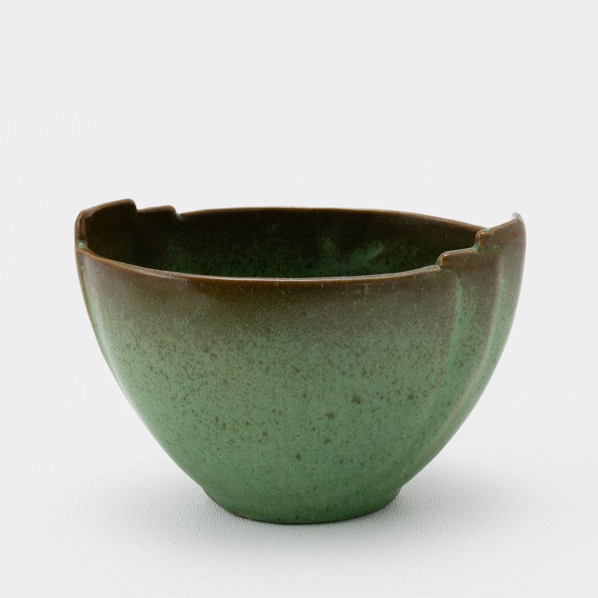 Frankoma <br> #34 Small Mint Bowl <br> c. 1936-1938, H. 3" <br> Prairie Green <br> Ada Clay, Cat Mark