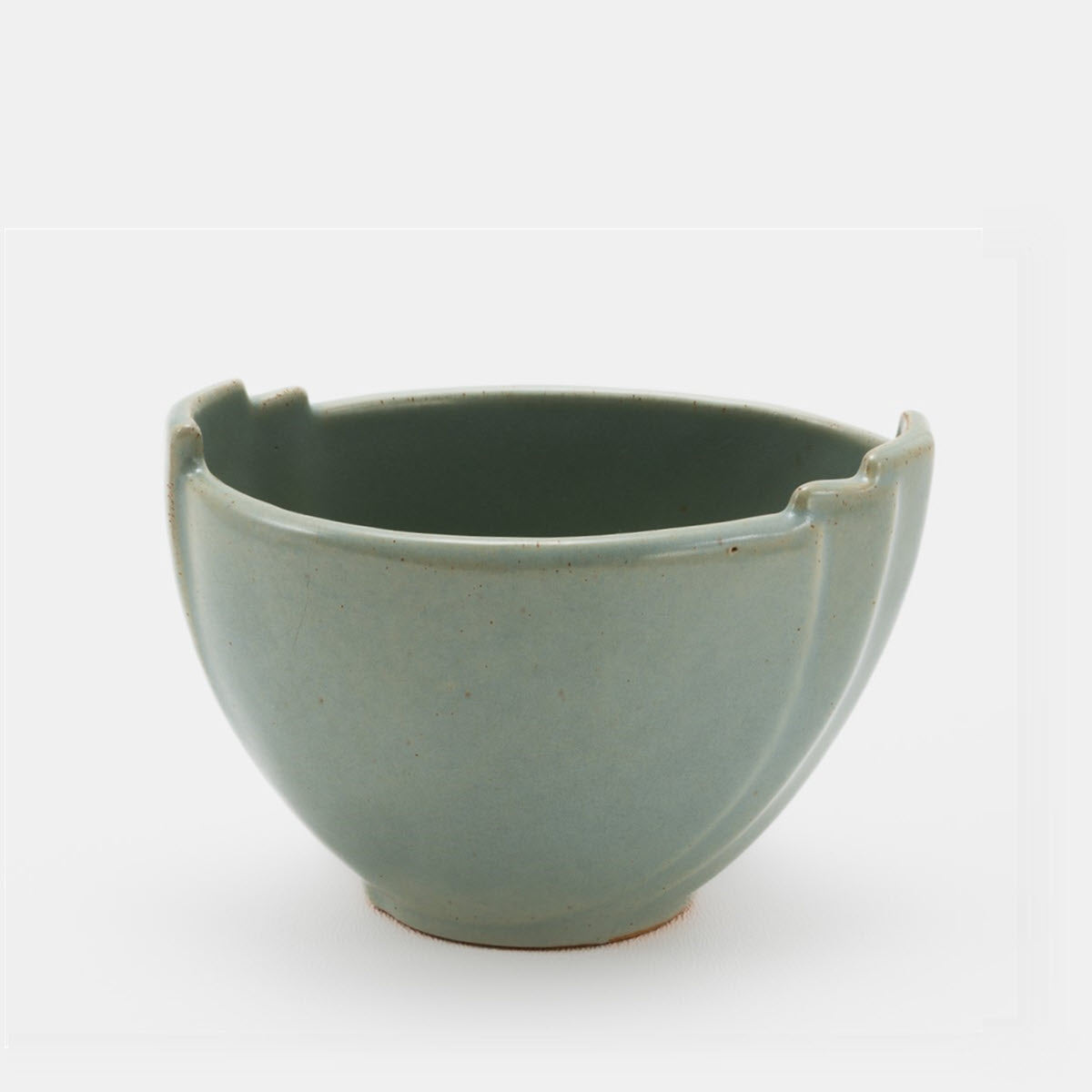 Frankoma <br> #34 Small Mint Bowl <br> c. 1936-1938, H. 3" <br> Dove Gray <br> Ada Clay, Cat Mark