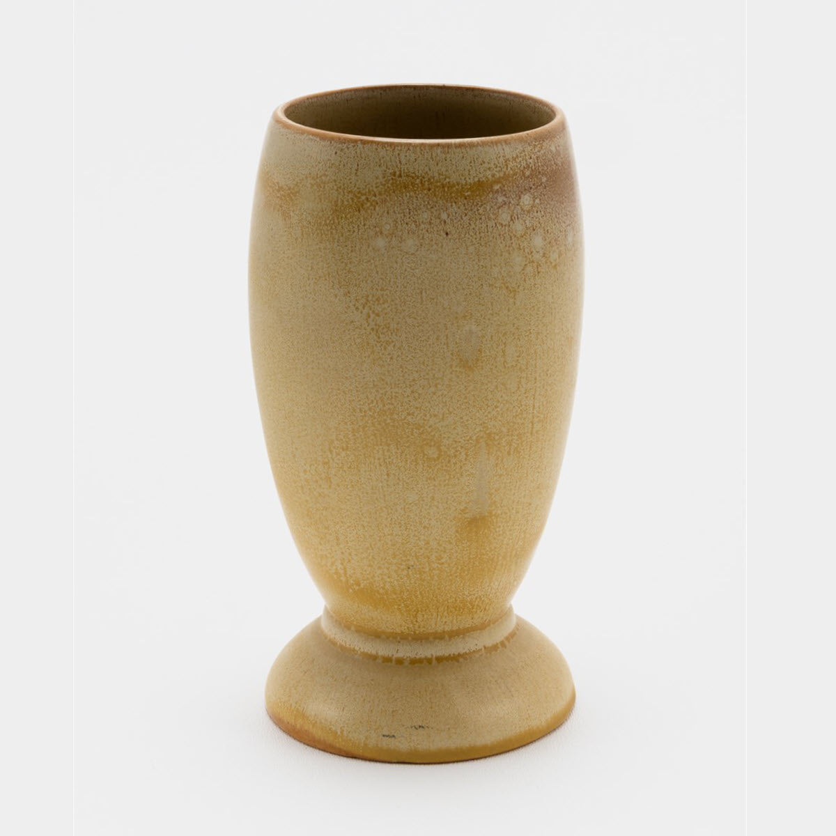 Frank Potteries <br> #21 Vase <br> c. 1933-1934, H. 7" <br> Old Gold <br> Ada Clay, Ink Stamp