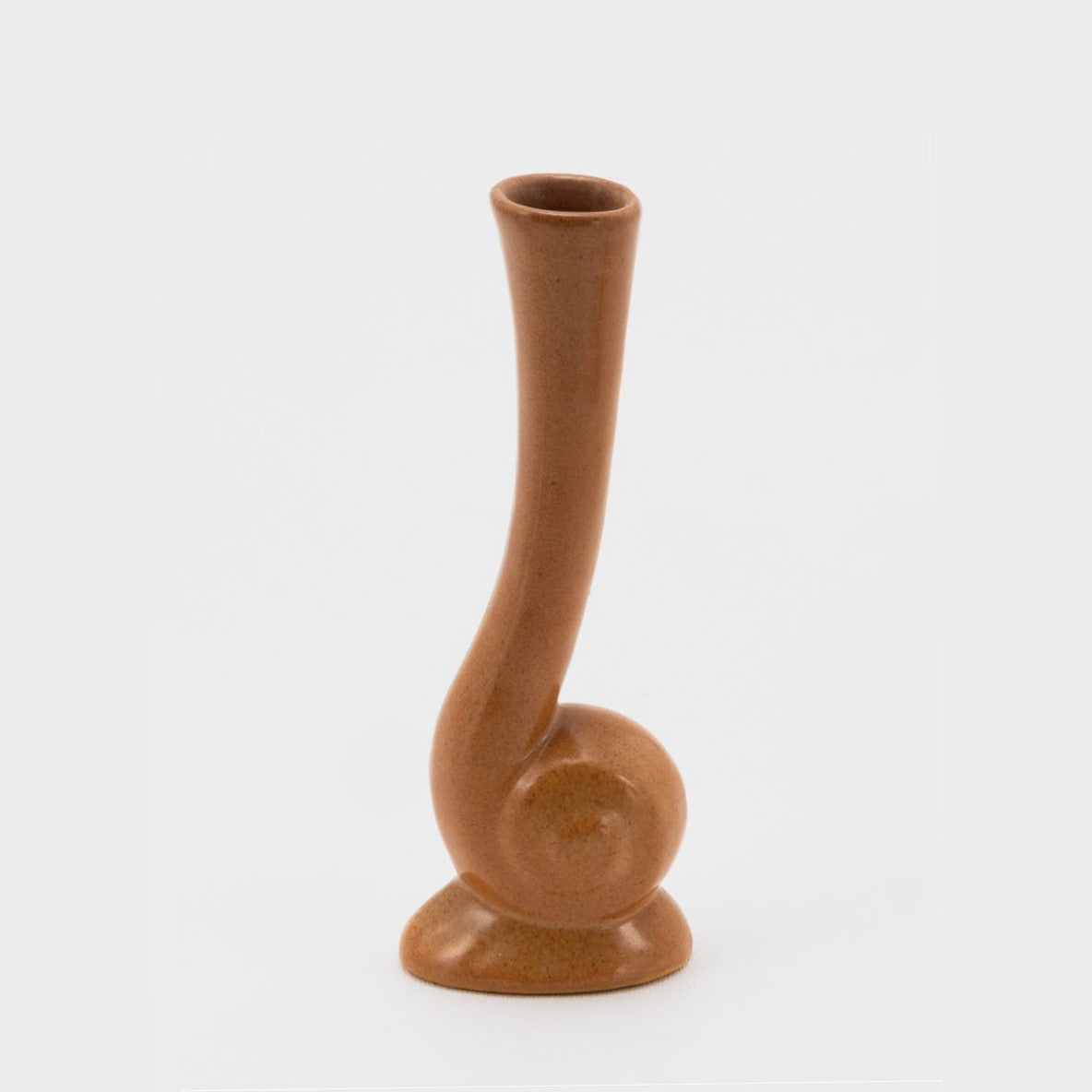 Frankoma <br> #31 Snail Vase <br> c. 1936-1938, H. 6" <br> Fawn Brown <br> Ada Clay, Cat Mark