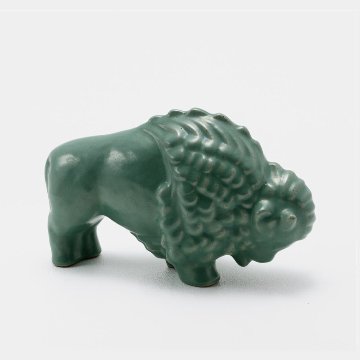 Frankoma <br> #119 Buffalo (Large) <br> c. 1936-1938, H. 4" <br> Jade Green <br> Ada Clay, Round O