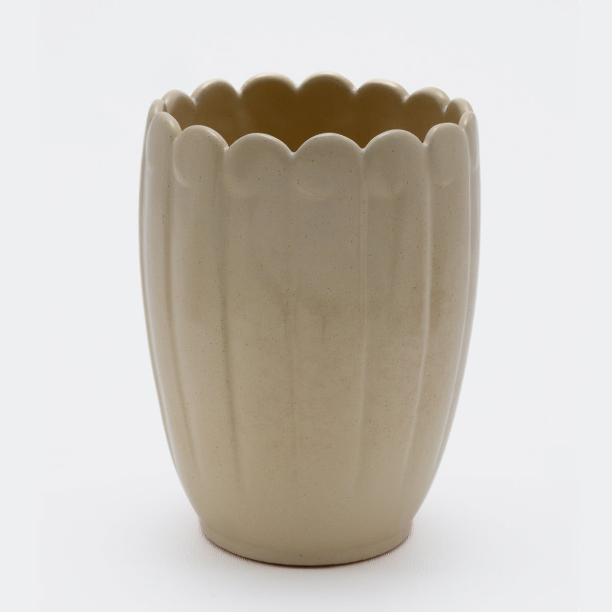 Frankoma <br> #79 Scallop Top Vase <br> c. 1936-1938, H. 7 1/8" <br> Ivory Glaze <br> Ada Clay, Cat Mark