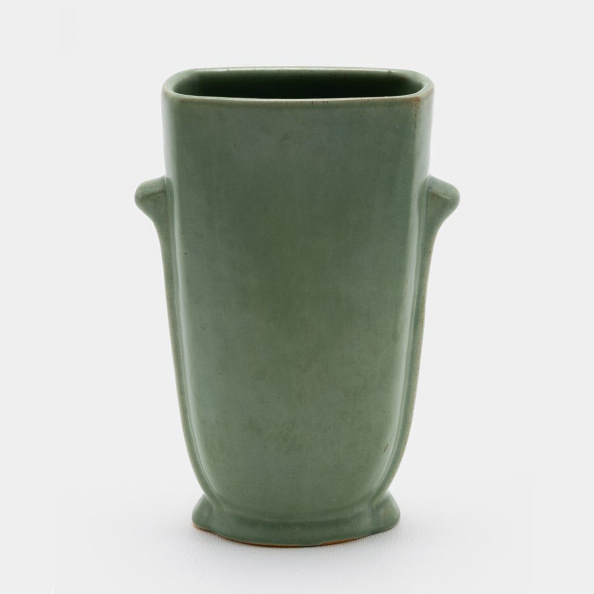 Frankoma <br> #40 Flat Vase <br> c. 1936-1938, H. 6 1/2" <br> Jade Green <br> Ada Clay, Round O