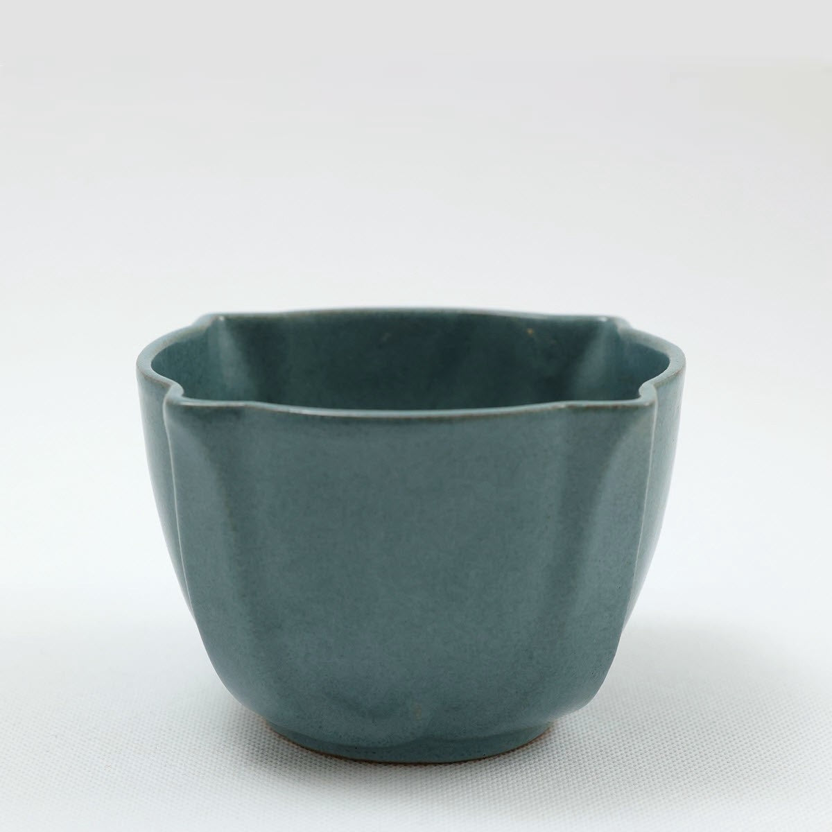 Frankoma <br> #30  Square Bowl <br> c. 1936-1938, H. 3" <br> Blue-Gray Jade <br> Ada Clay, Round O