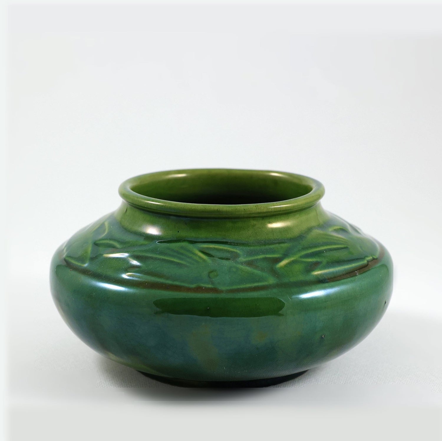 Frank Potteries <br> Low Fish Bowl <br> c. 1933-1934, H. 3 3/4" <br> Verde Green <br> Ada Clay, Ink Stamp