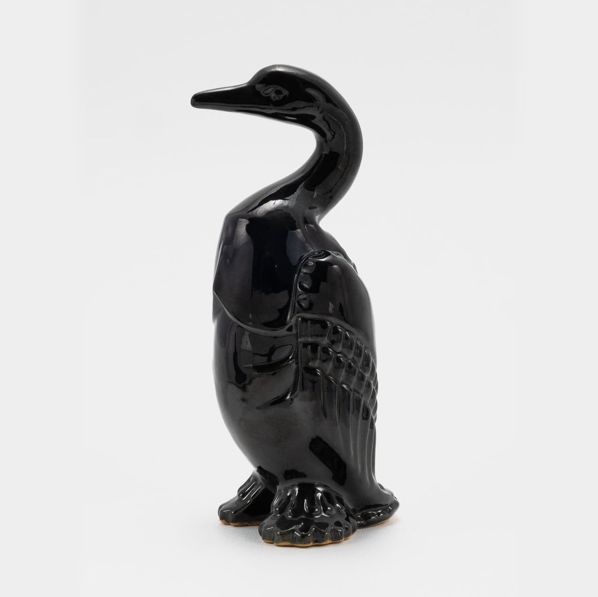 Frankoma <br> #118 Gannet <br> c. 1936-1938, H. 9" <br> Onyx Black <br> Ada Clay, Cat Mark