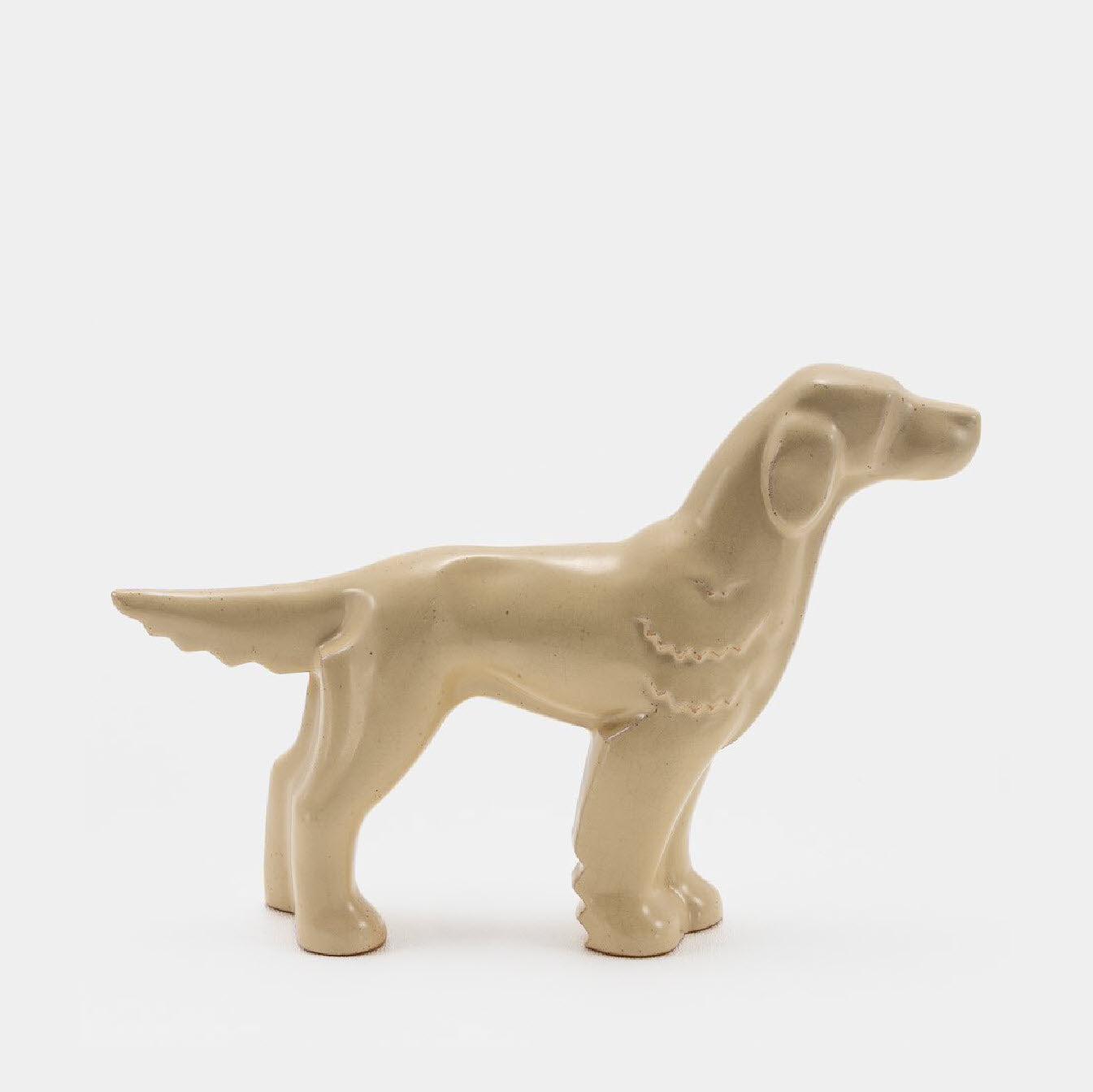 Frankoma <br> #141 Large Setter <br> c. 1936-1938, H. 5 1/2" <br> Ivory Glaze <br> Ada Clay, Round O