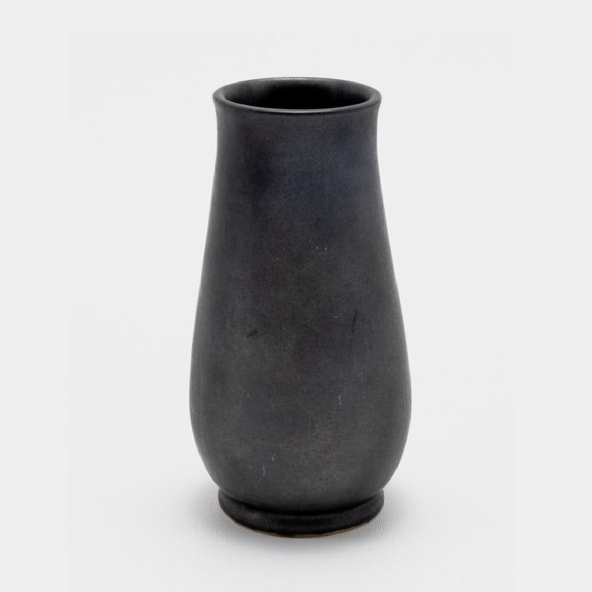 Frank Potteries <br> #27 Vase <br> c. 1933-1934, H. 6 1/2" <br> Gun Metal <br> Ada Clay, Ink Stamp