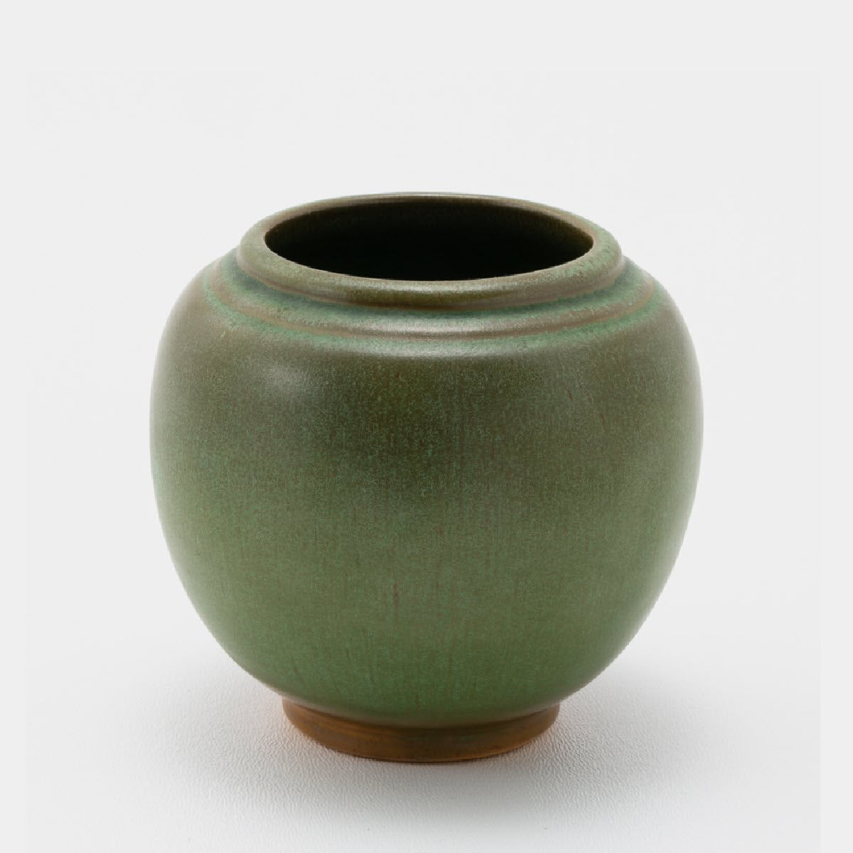 Frankoma <br> #6 Vase <br> c. 1934, H. 3 3/4" <br> Prairie Green <br> Ada Clay, Ink Stamp