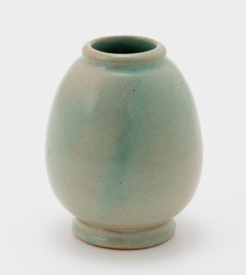 Frank Potteries <br> #502 Vase <br> c. 1933-1934, H. 3 1/2" <br> *Seafoam Green <br> Ada Clay, Ink Stamp