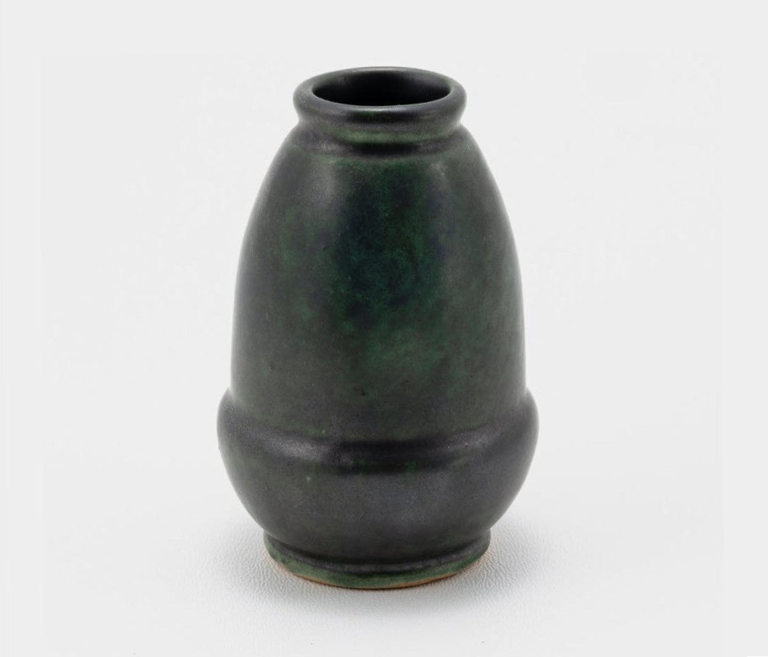 Frank Potteries <br> #292 Vase <br> c. 1933-1934, H. 3 3/4" <br> Pompeian Bronze <br> Ada Clay, Ink Stamp