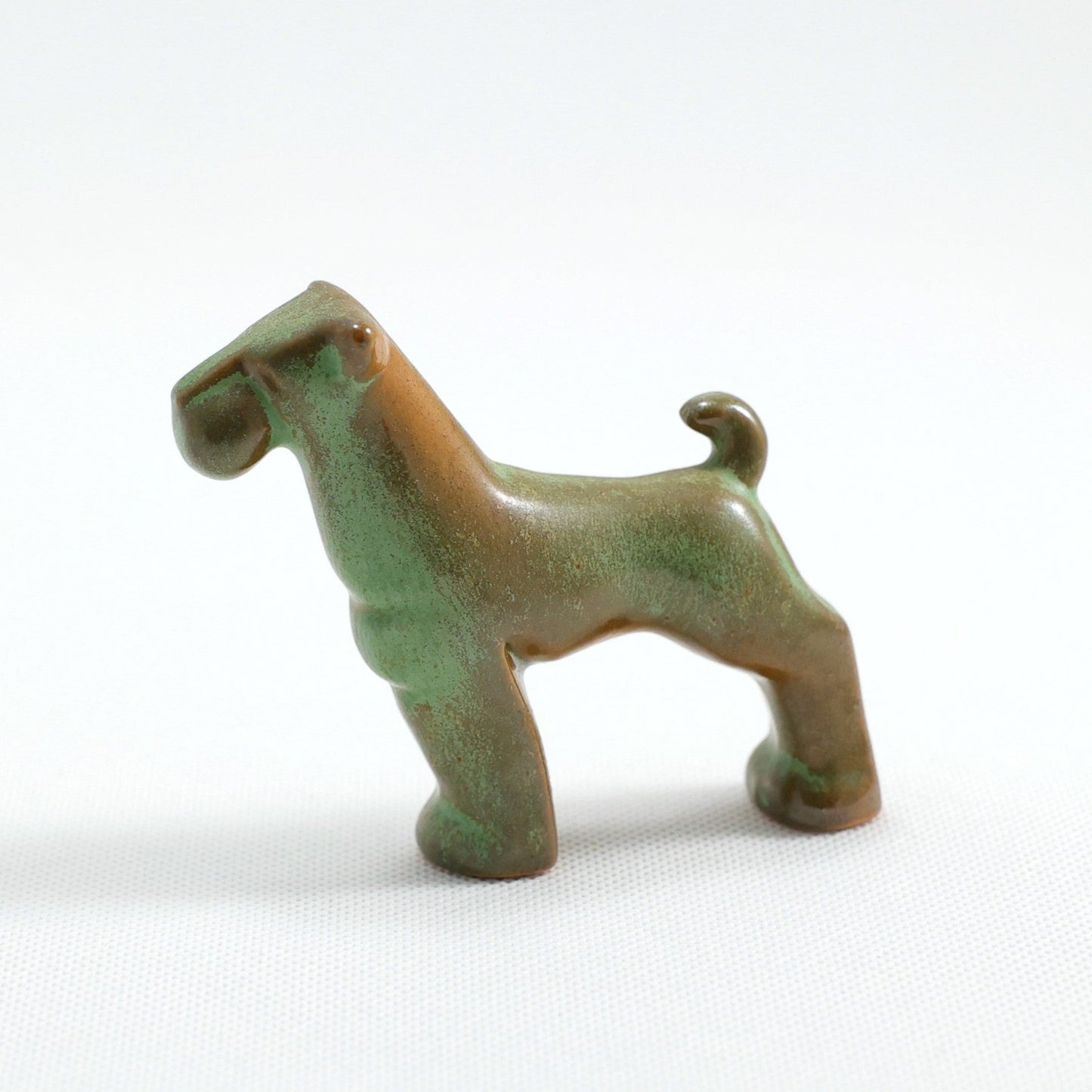 Frankoma <br> #151 Miniature Terrier <br> c. 1942, H. 3" <br> Prairie Green <br> Ada Clay, Unmarked <br> <br> Free Shipping