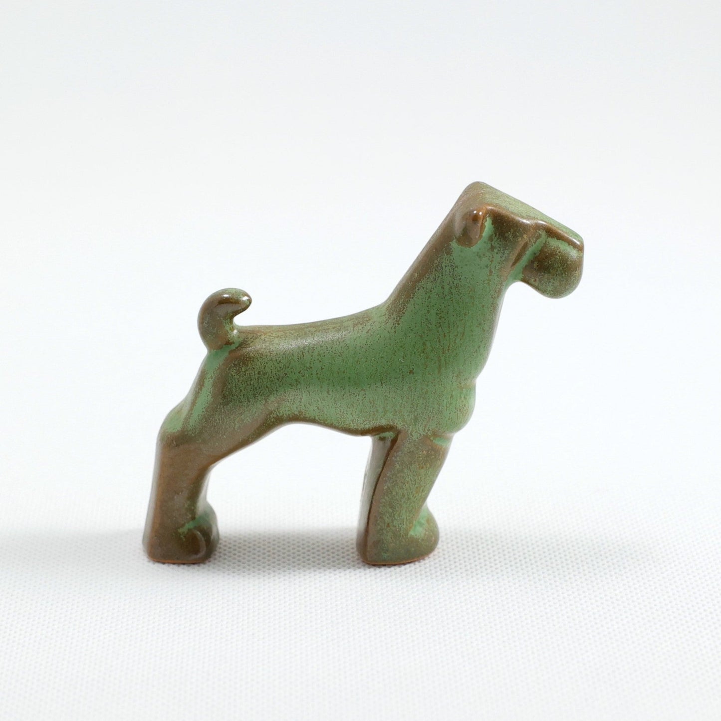 Frankoma <br> #151 Miniature Terrier <br> c. 1942, H. 3" <br> Prairie Green <br> Ada Clay, Unmarked <br> <br> Free Shipping