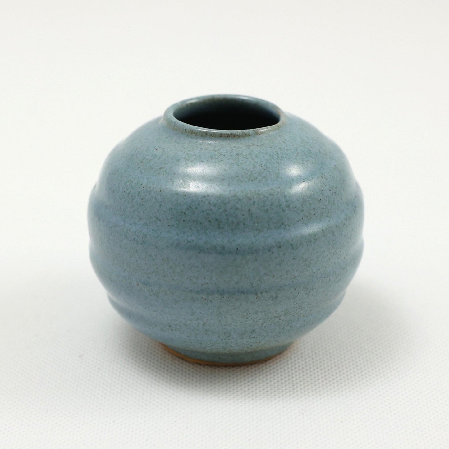 Frankoma <br> #500 Ringed Vase <br> c. 1936-1938, H. 2 3/4" <br> Blue-Gray Jade <br> Ada Clay, Unmarked <br> <br> Free Shipping