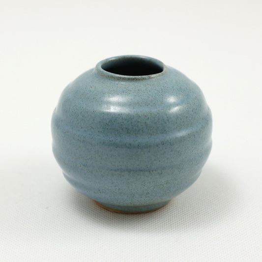 Frankoma <br> #500 Ringed Vase <br> c. 1936-1938, H. 2 3/4" <br> Blue-Gray Jade <br> Ada Clay, Unmarked <br> <br> Free Shipping