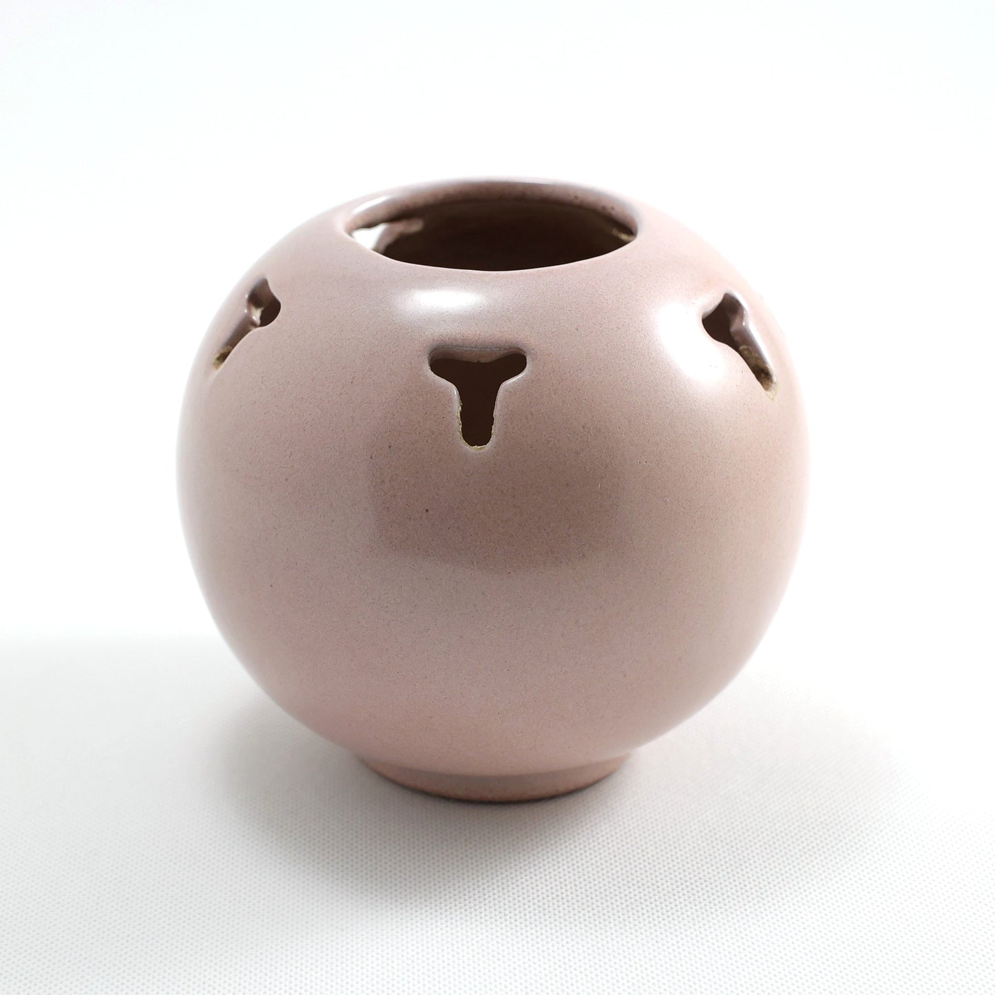 Frankoma <br> #55 Pierced Vase <br> c. 1954-1967, H. 5" <br> Pale Pink <br> Sapulpa Clay <br> <br> Free Shipping