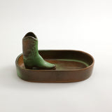 Frankoma <br> Bowl w/ Boot <br> c. 1942, H. 4" <br> Prairie Green <br> Ada Clay, Unmarked <br> <br> Free Shipping