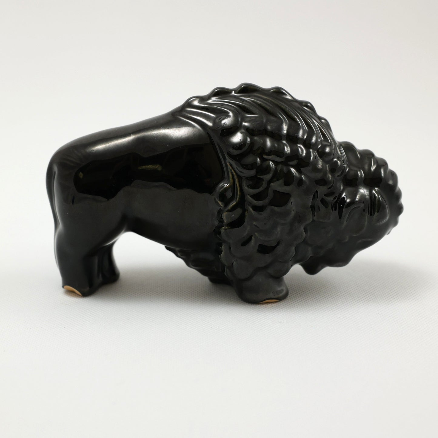 Frankoma <br> #119 Small Buffalo <br> c. 1936-1938, H. 3 1/2" <br> Onyx Black <br> Ada Clay, Round O <br> <br> Free Shipping