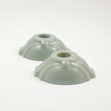 Frankoma <br> #300 Candle Holders <br> c. 1936-1938, H. 2" <br> Dove Gray <br> Ada Clay, Cat Mark <br> <br> Free Shipping