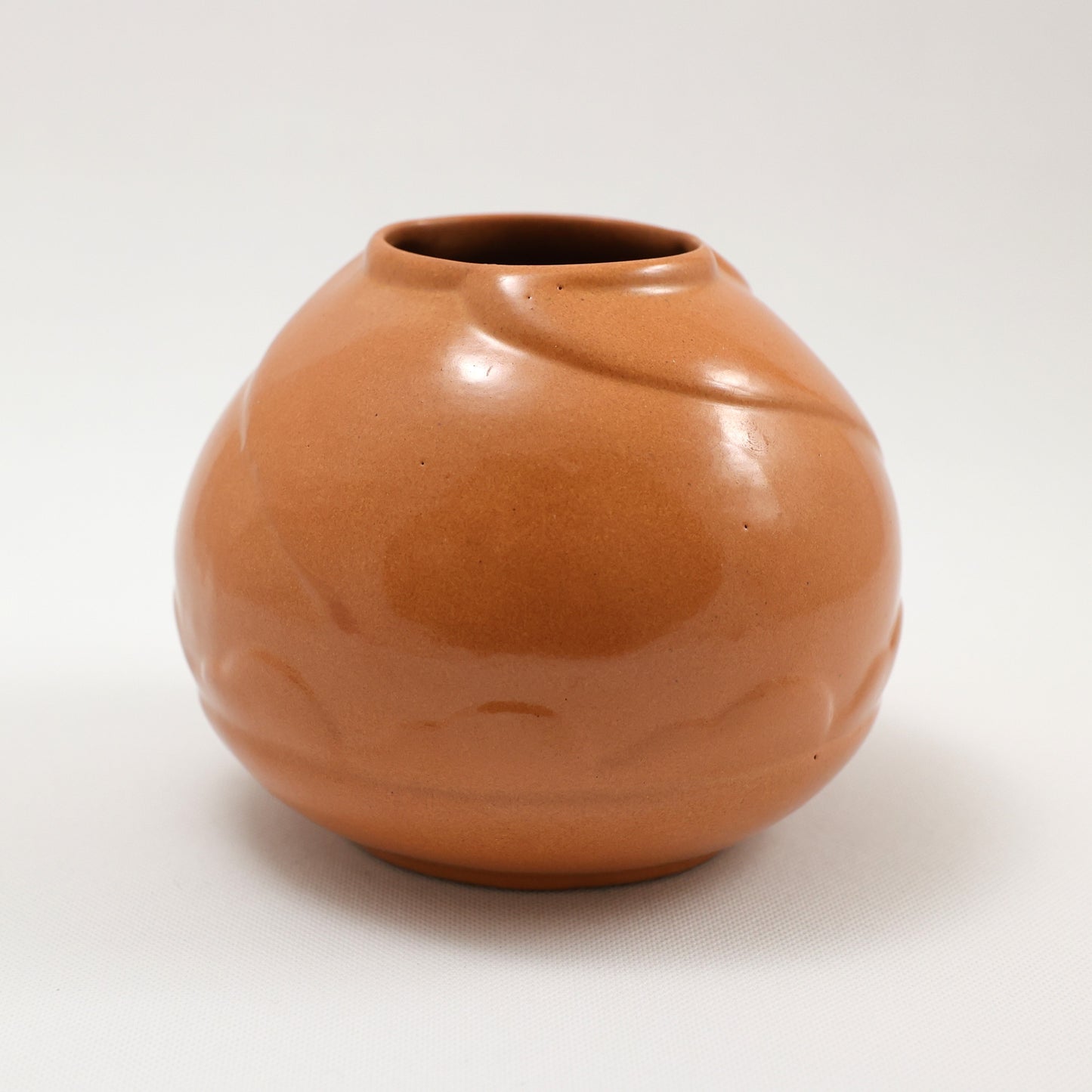 Frankoma <br> #70 Carved Jar <br> c. 1936-1938, H. 5 1/4" <br> Fawn Brown <br> Ada Clay, Round O<br> <br> Free Shipping