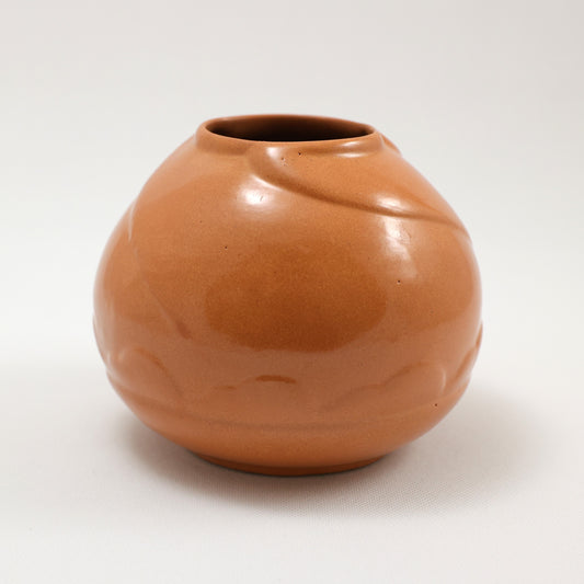 Frankoma <br> #70 Carved Jar <br> c. 1936-1938, H. 5 1/4" <br> Fawn Brown <br> Ada Clay, Round O<br> <br> Free Shipping