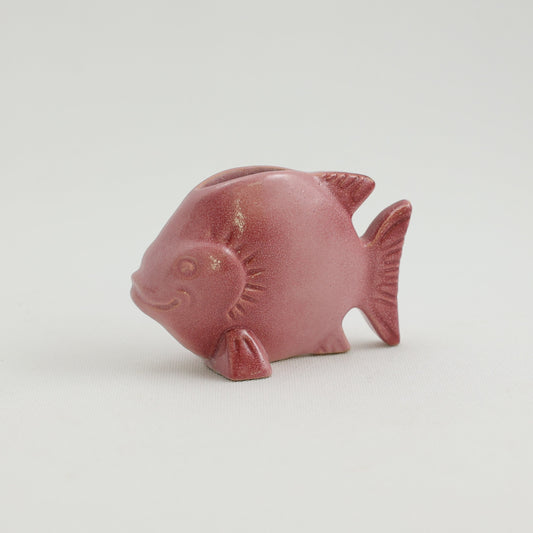 Frankoma <br> Fish Flower Holder <br> c. 1942, H. 3 5/8" <br> Rosetone <br> Ada Clay, Unmarked <br> <br> Free Shipping