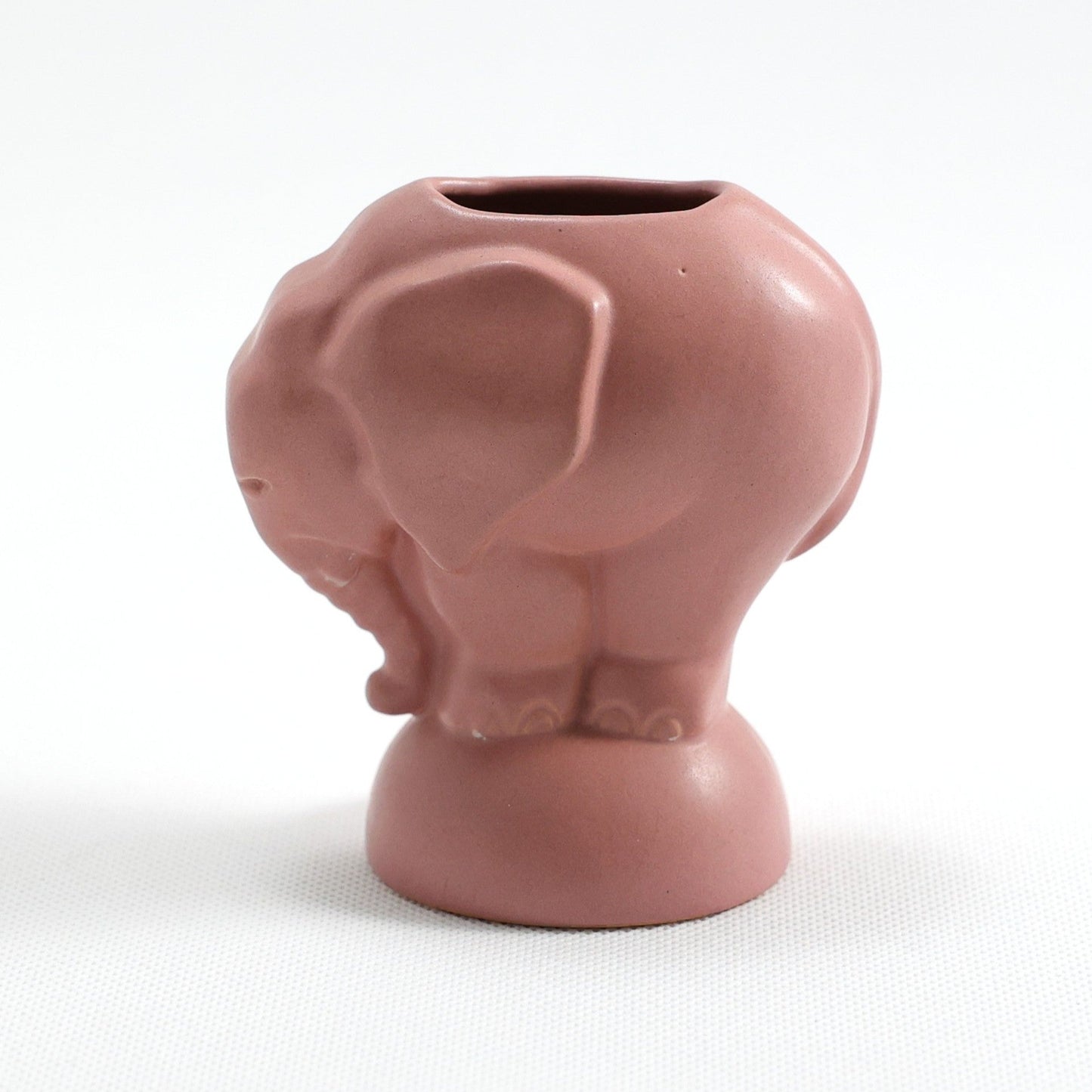 Frankoma <br> #180 Mini Elephant <br> c. 1942, H. 3 1/2" <br> Dusty Rose <br> Ada Clay, Oblong 0 <br> <br> Free Shipping