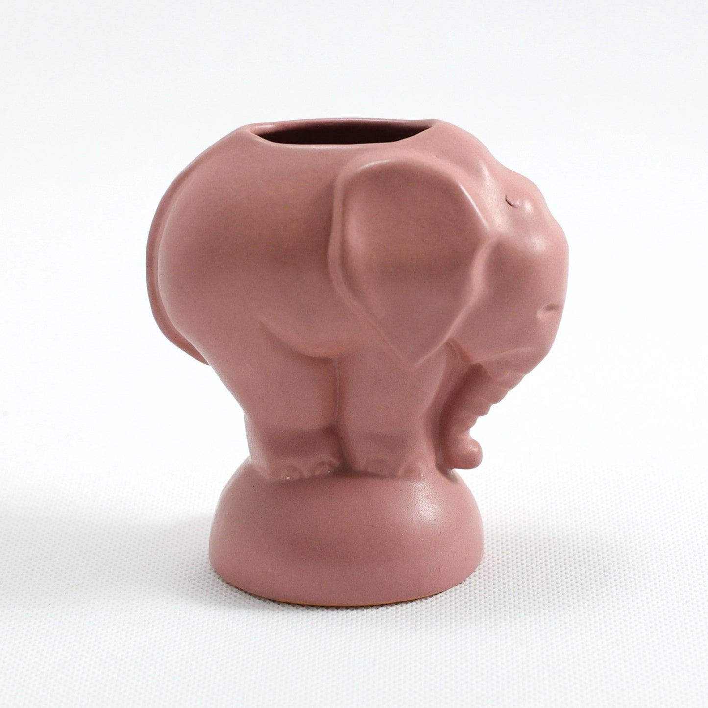 Frankoma <br> #180 Mini Elephant <br> c. 1942, H. 3 1/2" <br> Dusty Rose <br> Ada Clay, Oblong 0 <br> <br> Free Shipping