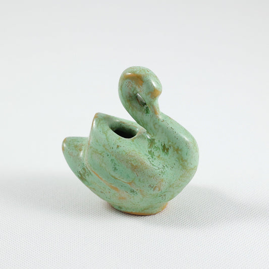 Frankoma <br> #168 Swan Vase <br> c. 1942, H. 3" <br> Prairie Green <br> Ada Clay, Unmarked <br> <br> Free Shipping