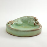 Frankoma <br> #402 Cocker Ashtray <br> c. 1980-1981, H. 2 5/8" <br> Prairie Green <br> Sapulpa Clay <br> <br> Free Shipping