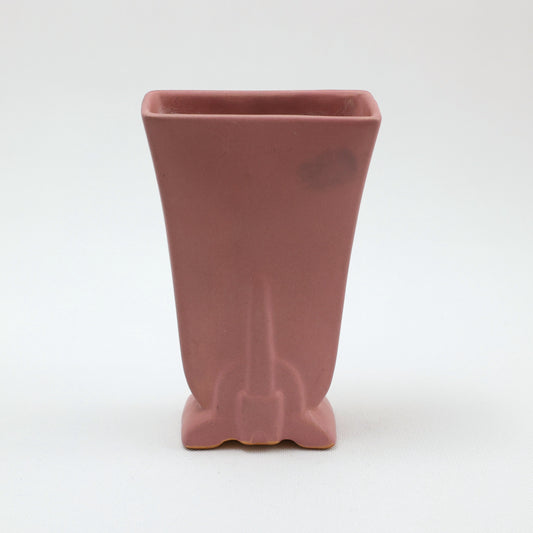 Frankoma <br> #36 Flat Spire Vase <br> c. 1942, H. 6 1/2" <br> Dusty Rose <br> Ada Clay, Oblong 0 <br> <br> Free Shipping