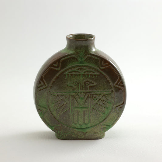 Frankoma <br> Thunderbird Vase <br> c. 1942, H. 6 1/2" <br> Prairie Green <br> Ada Clay, Oblong 0 <br> <br> Free Shipping